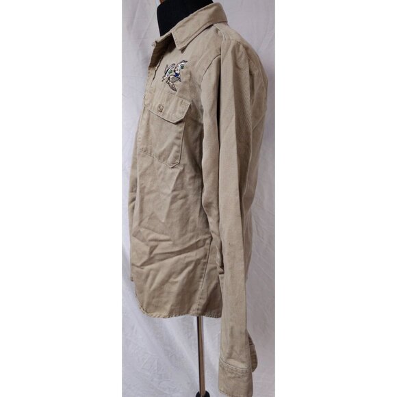 Camco Mens Large Long Tan Heavy Flame Resistance Embroidered Ducks Shirt USA - Picture 5 of 12
